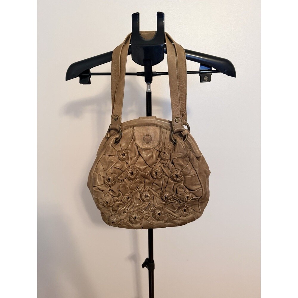 Brown Leather Rosette Shoulder Bag Ruched Floral Y2K Boho Slouchy Purse